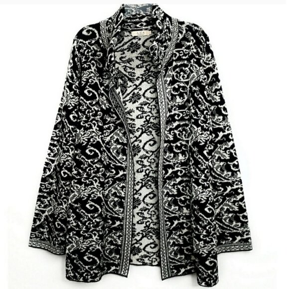 A. Ida Open Front Black and White High Collar Wool Cardigan Size M - Picture 1 of 3